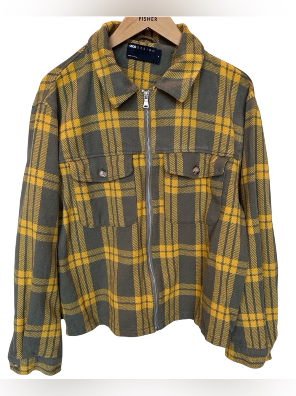 ASOS Olive & Yellow Plaid Lightweight Zip Jacket